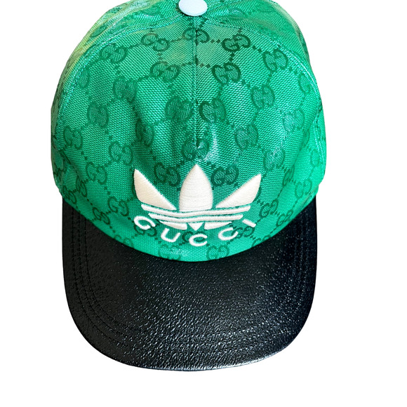 Gucci x Adidas GG LOGO Supreme Baseball Cap Hat Green Black Canvas Unisex Size M - Picture 4 of 16